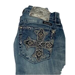 Miss Me Jeans Women's 27 Mid-Rise Skinny Bling Embellished Pockets